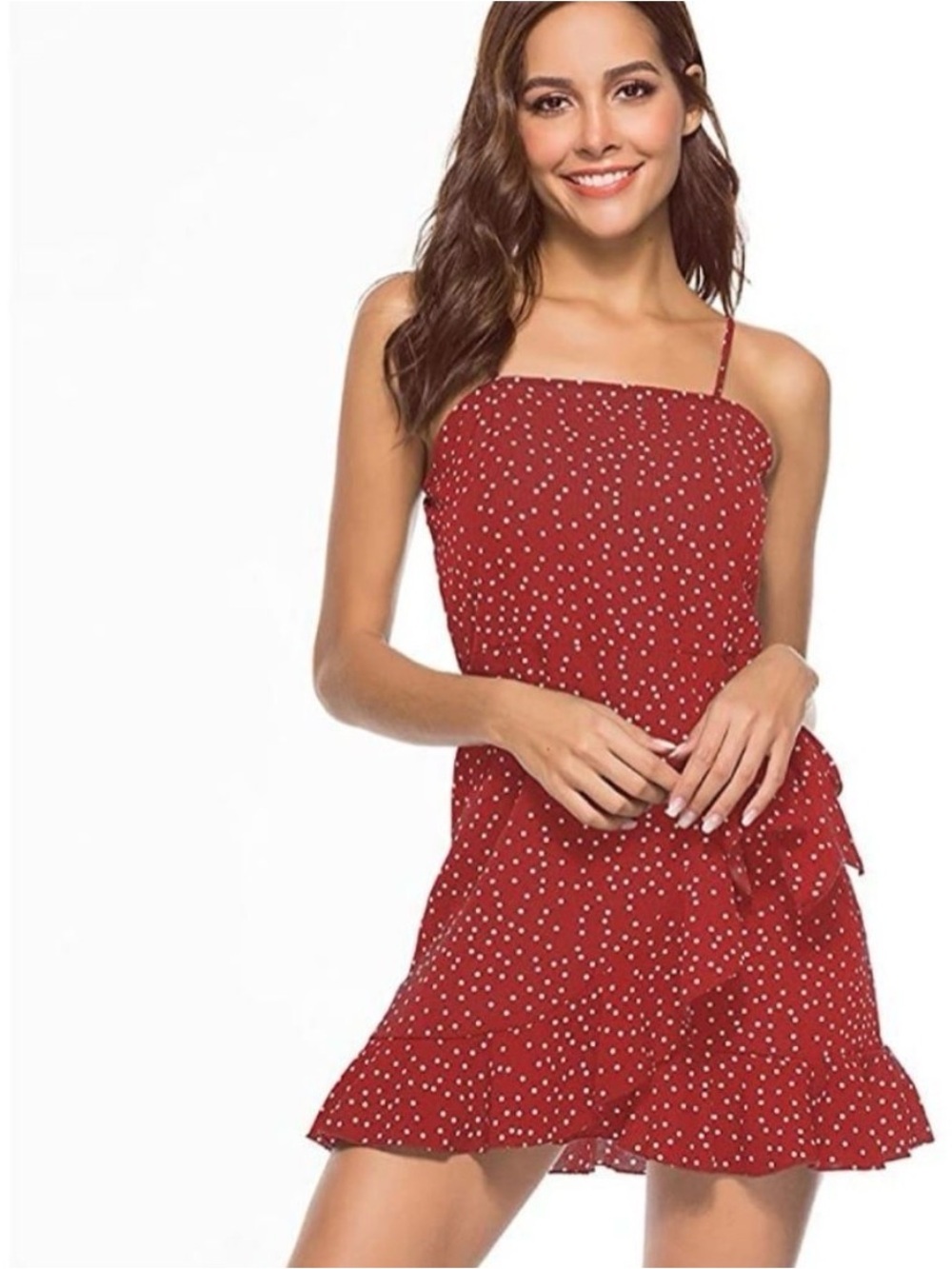 Red Mini Dress with Ruffle Hem and Tie Waist